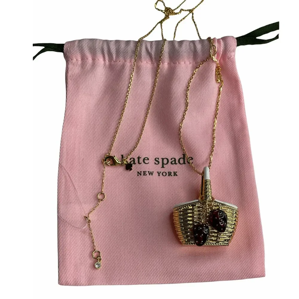 Kate Spade Picnic Perfect Basket Strawberry Pendant Long Necklace